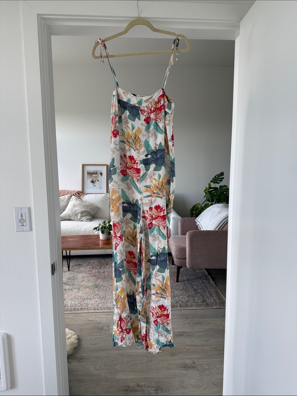 O'Neill Floral Tie-Shoulder Wide-Leg Jumpsuit - Cream Multi